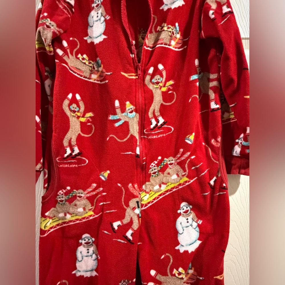 Nick & Nora Vtg Sock Monkey Pjs skate Red pajamas sleeper one piece Size Small - Picture 3 of 4